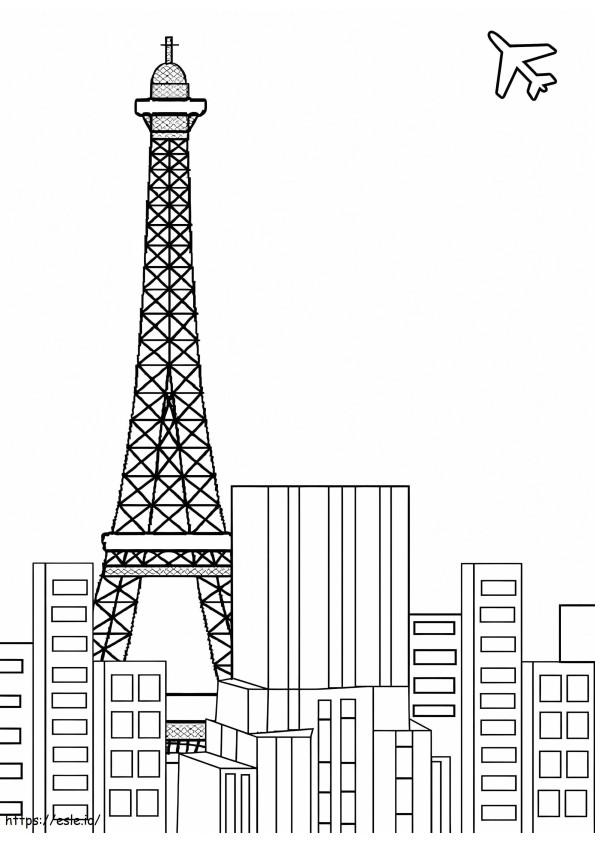 Torre Eiffel na cidade para colorir