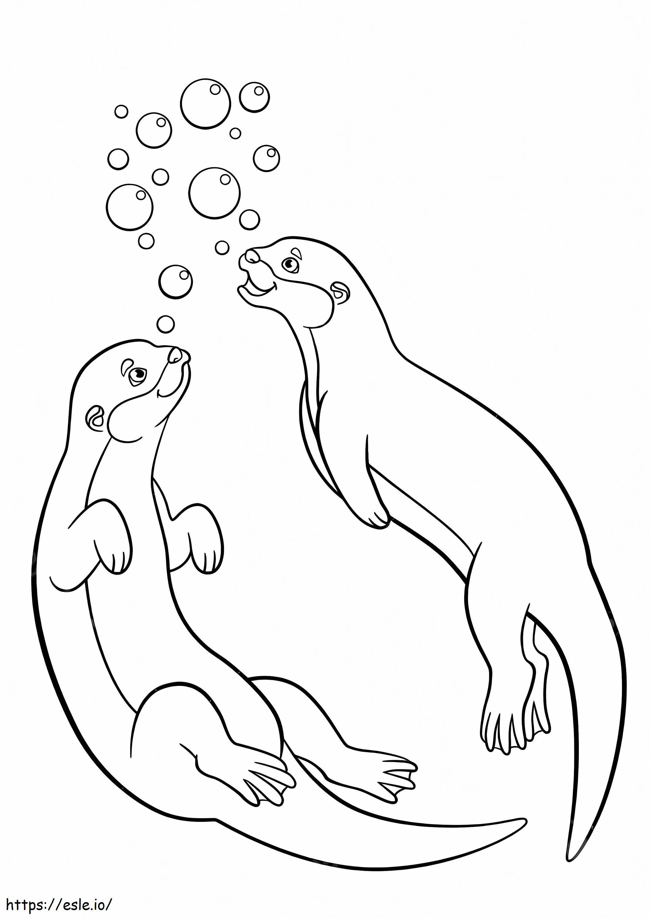 Twee otters zwemmen kleurplaat kleurplaat