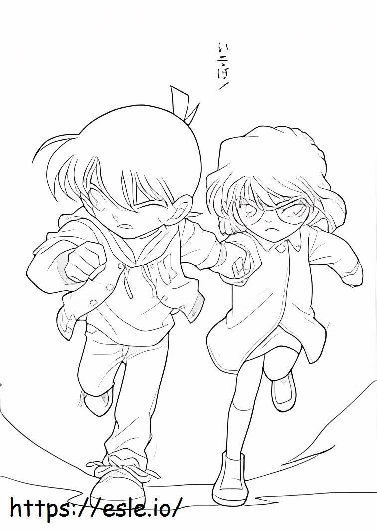 Conan e Ai Haibara correndo para colorir