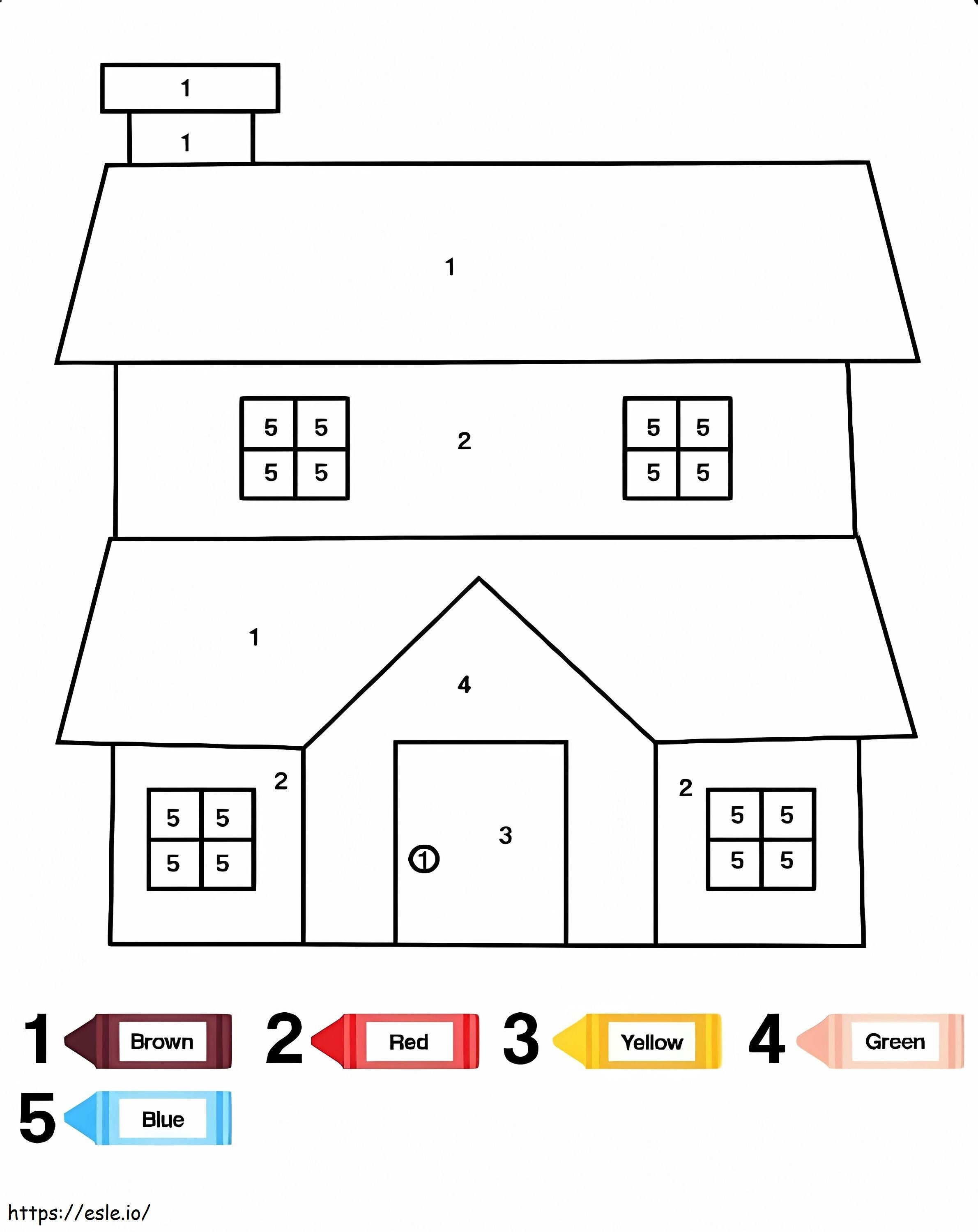 Coloriage Couleur par numéro d'une grande maison à imprimer dessin