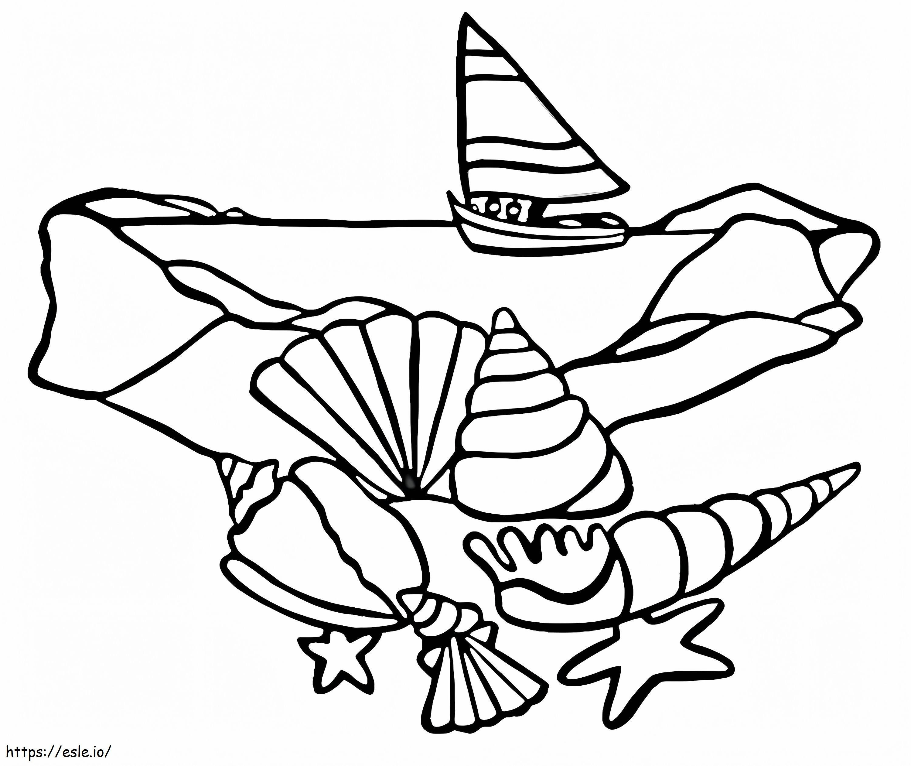 Vene ja simpukankuoria värityskuva