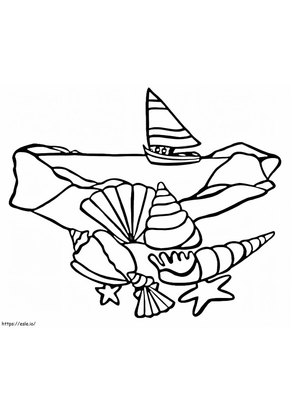 ボートと貝殻 ぬりえ - 塗り絵