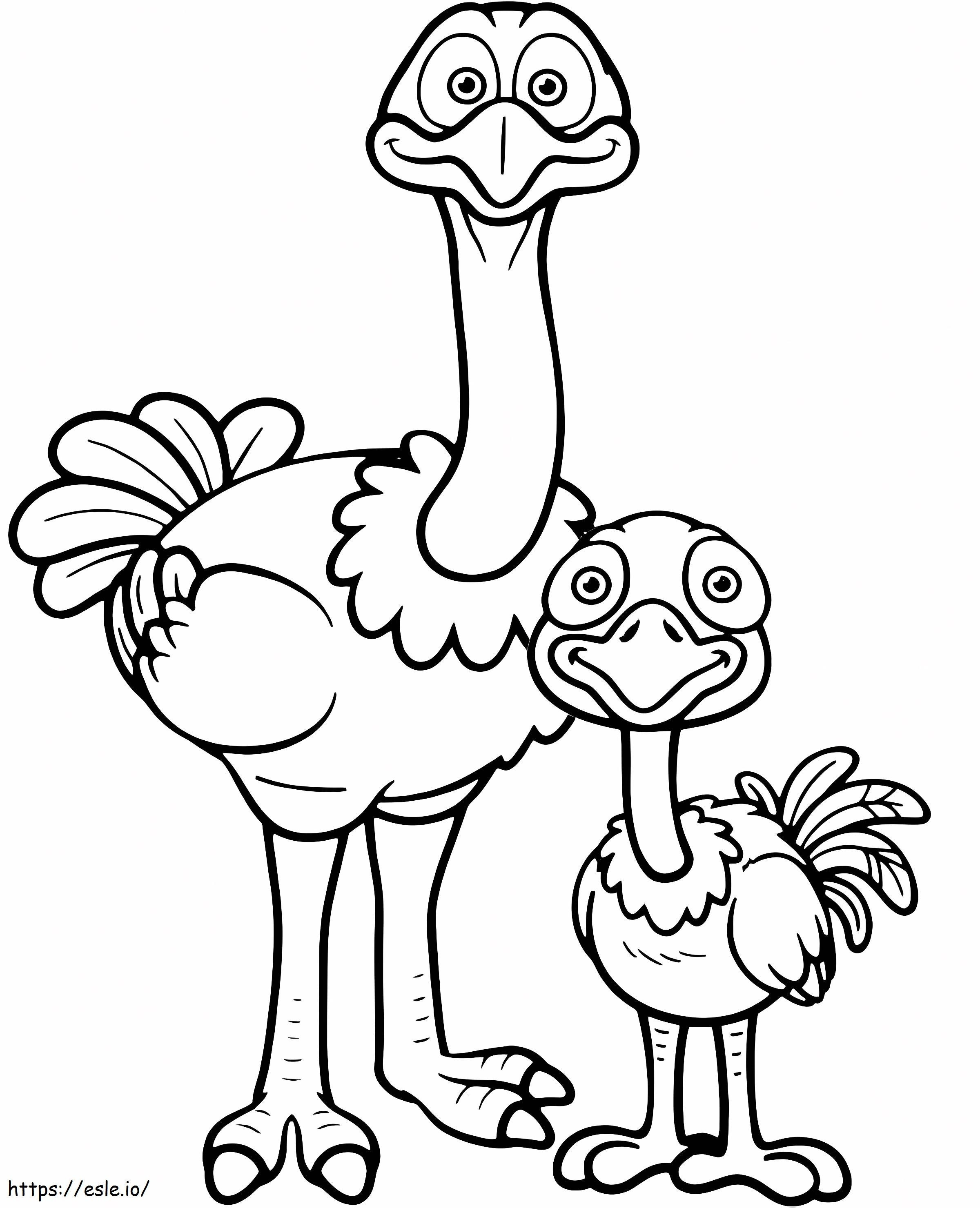 Coloriage Mère et bébé autruche à imprimer dessin