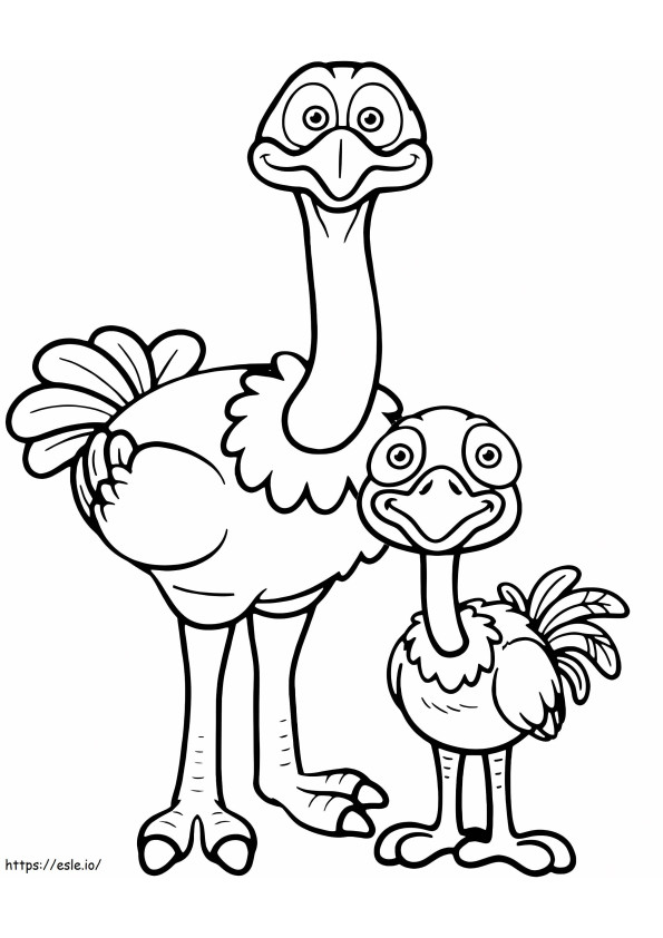 Coloriage Mère et bébé autruche à imprimer dessin