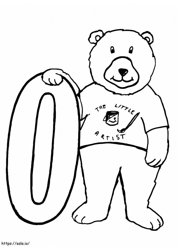 Urso e número 0 para colorir