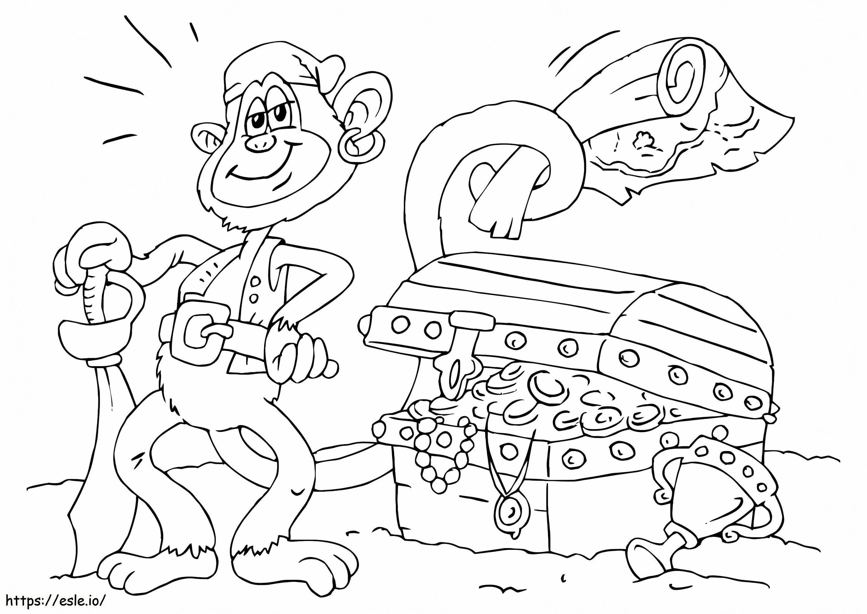 Scimmia con la cassa del tesoro da colorare