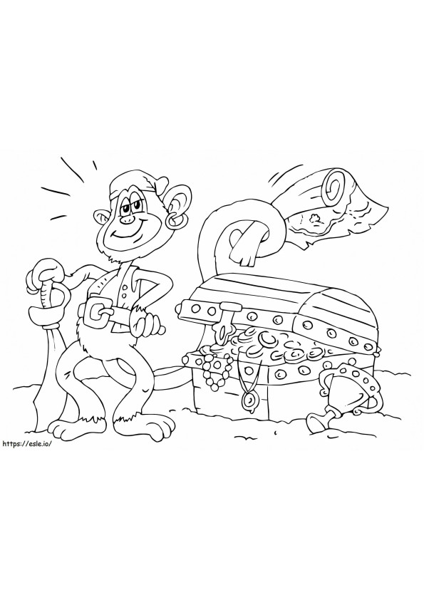 Monkey With Treasure Chest coloring page