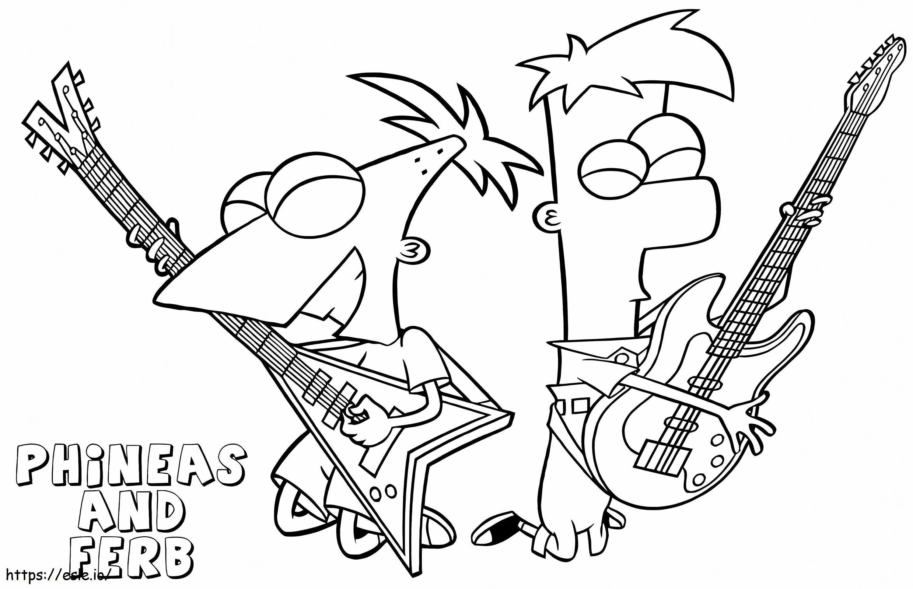1559697010 Fineasz i Ferb grający na gitarze A4 kolorowanka