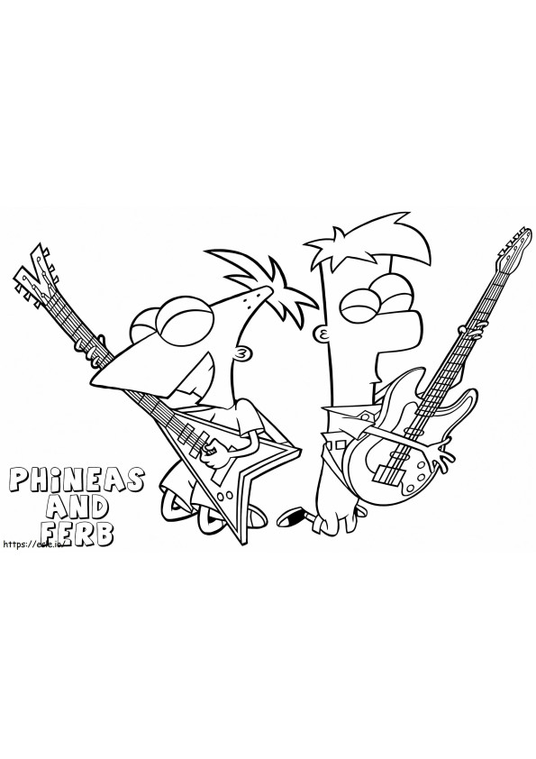 1559697010 Phineas And Ferb Playing Guitar A4 coloring page