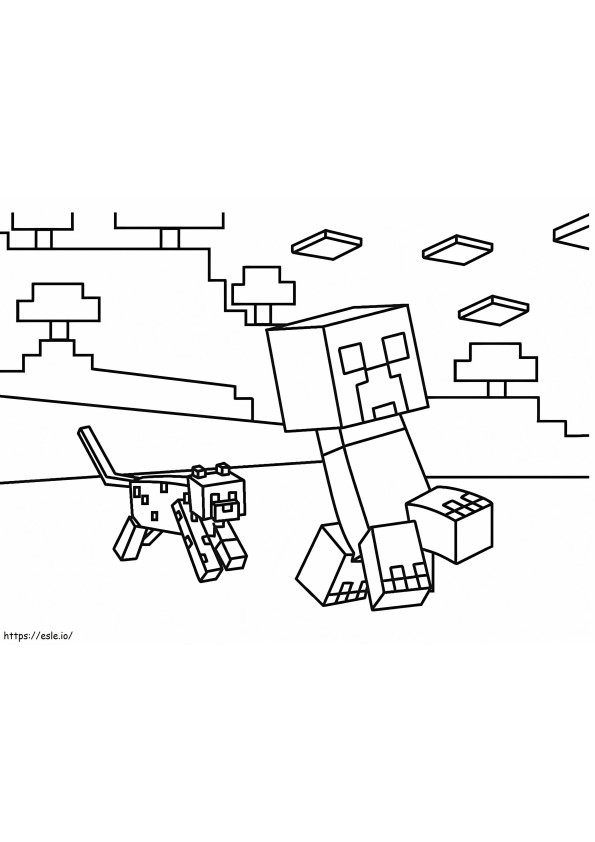 Minecraft Creeper en Ocelot kleurplaat