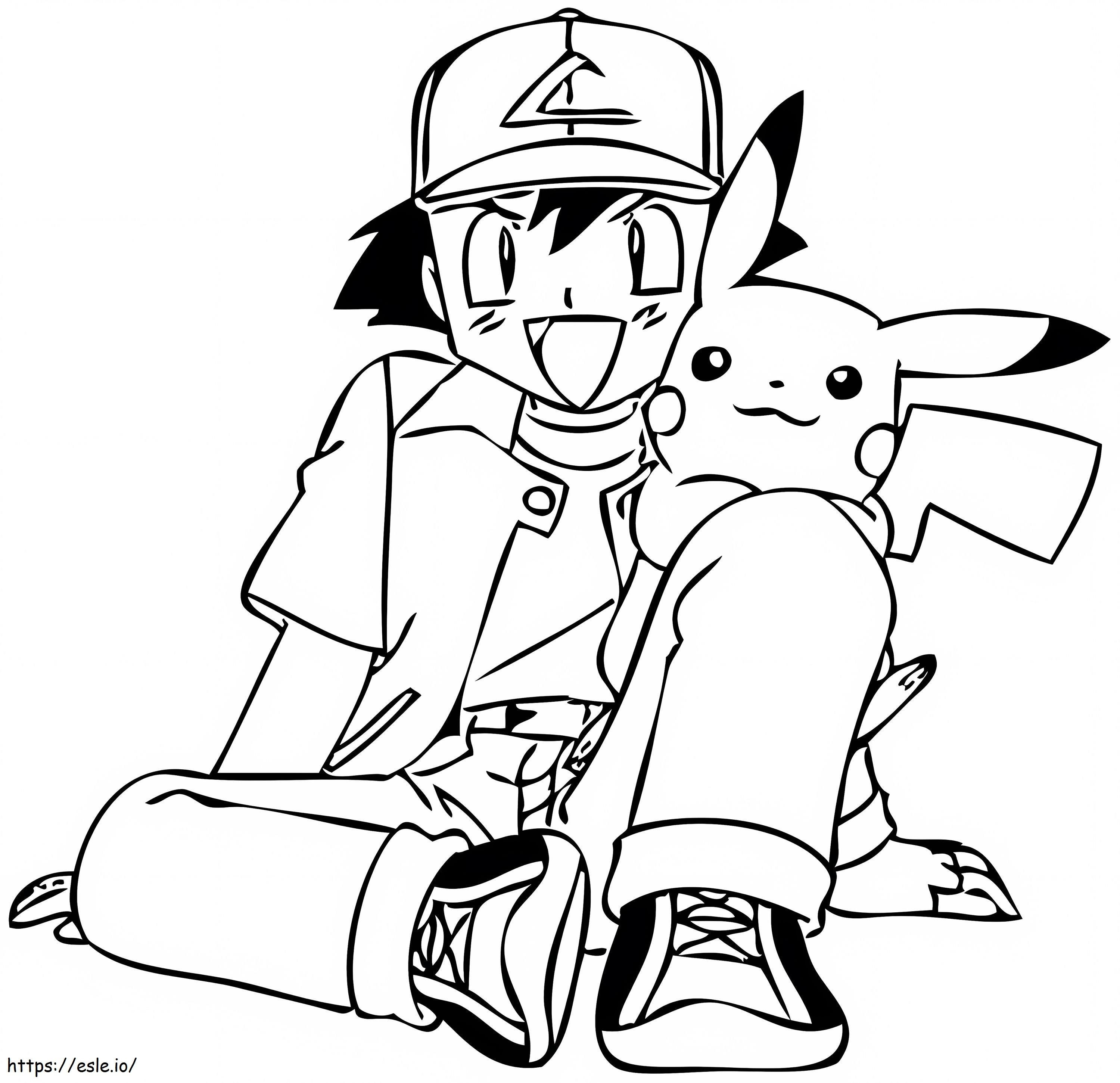 Ash Ketchum para impressão com Pikachu para colorir