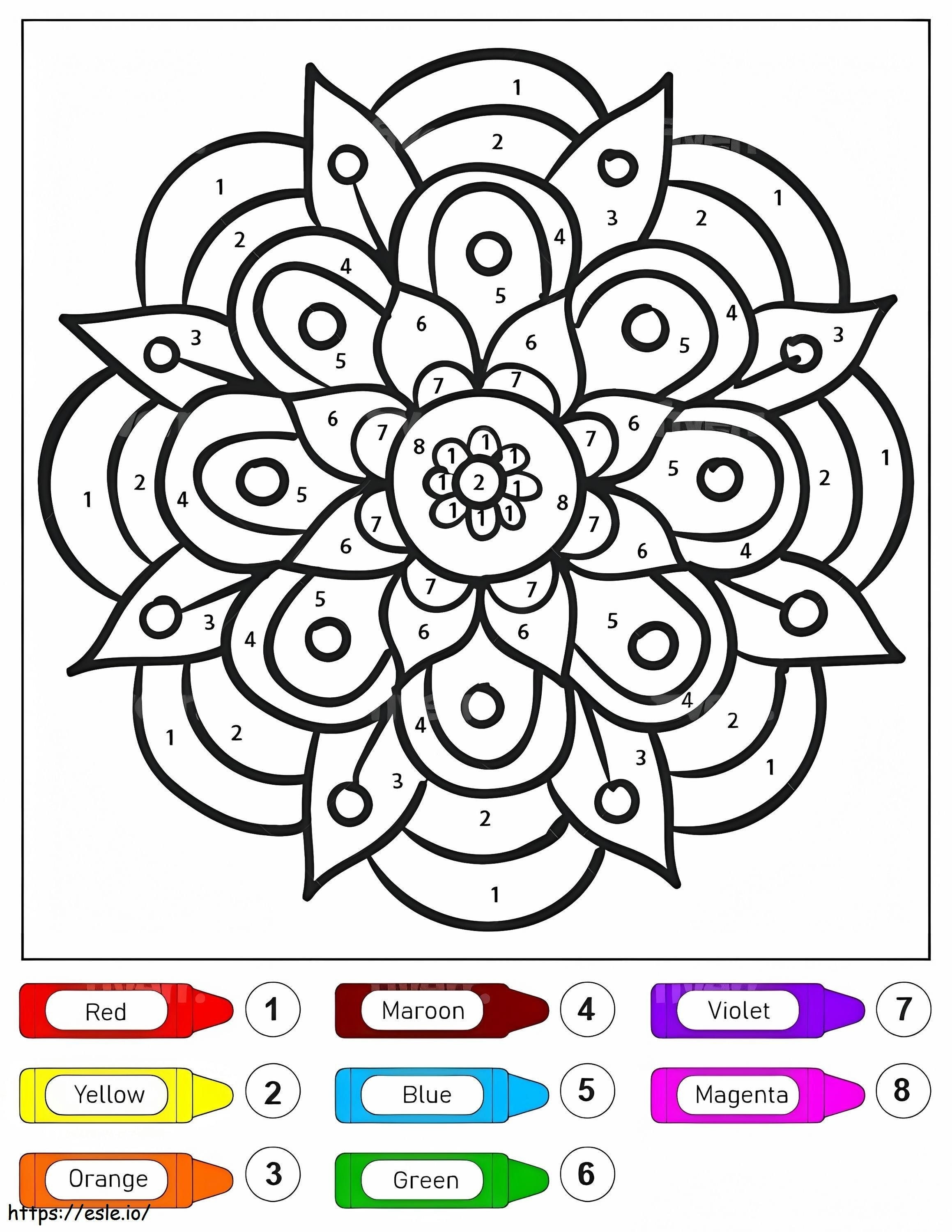 Pretty Flower Pattern Mandala For Kids Color By Number coloring page