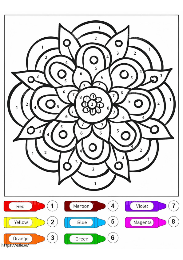 Mooie bloemenpatroon Mandala voor kinderen, kleur op nummer kleurplaat