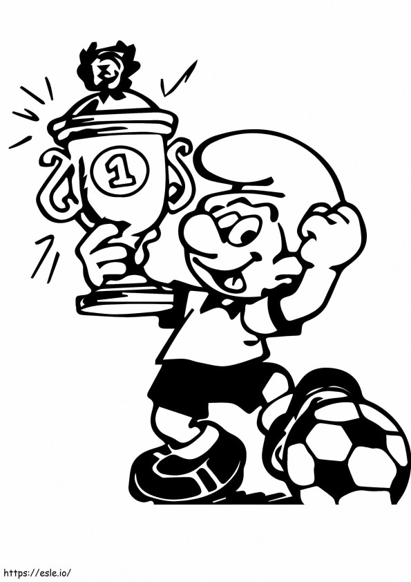 1528170309 Chłopiec Smerf zdobywa trofeum za piłkę nożną A4 kolorowanka