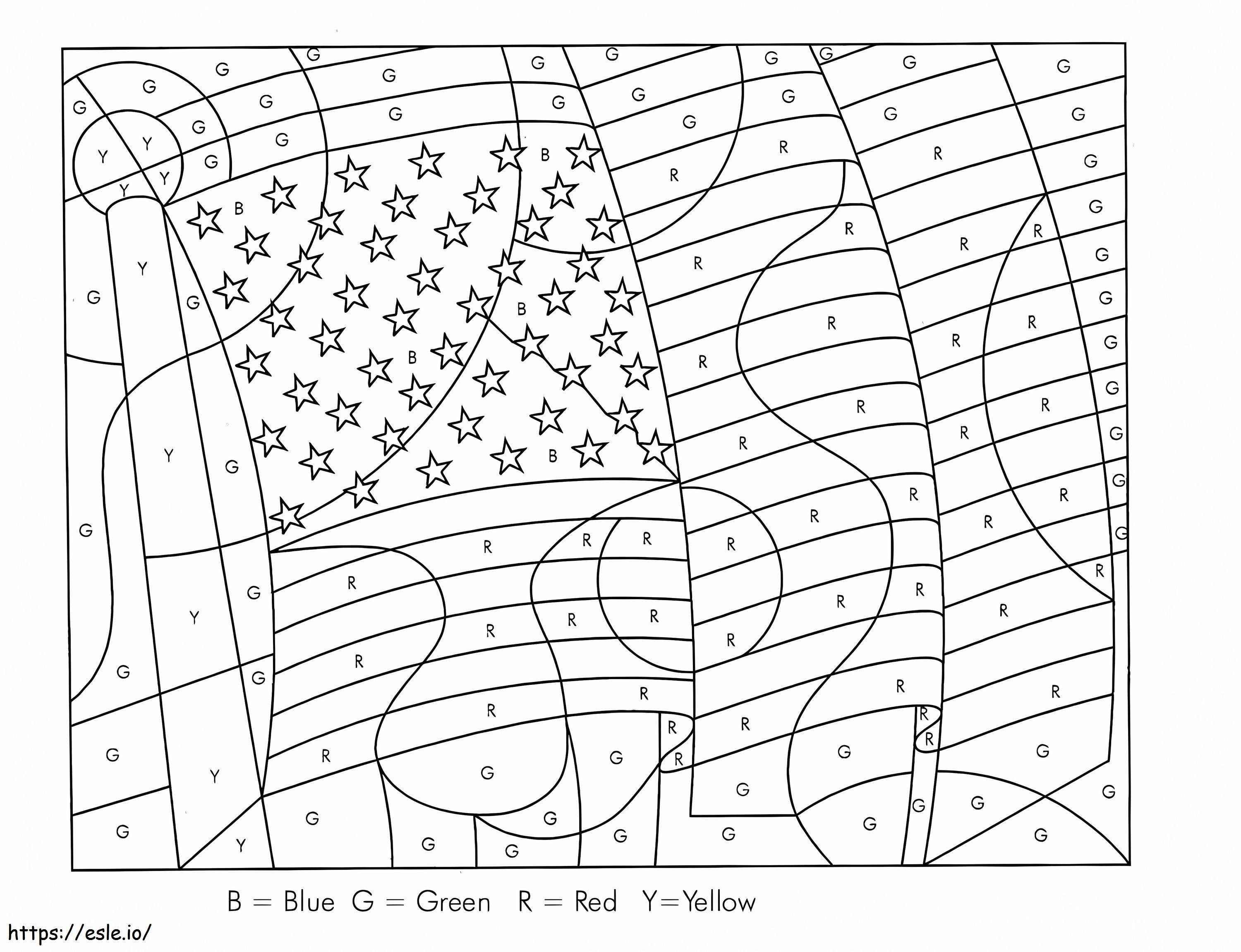 Coloriage Couleur du drapeau américain par lettres à imprimer dessin