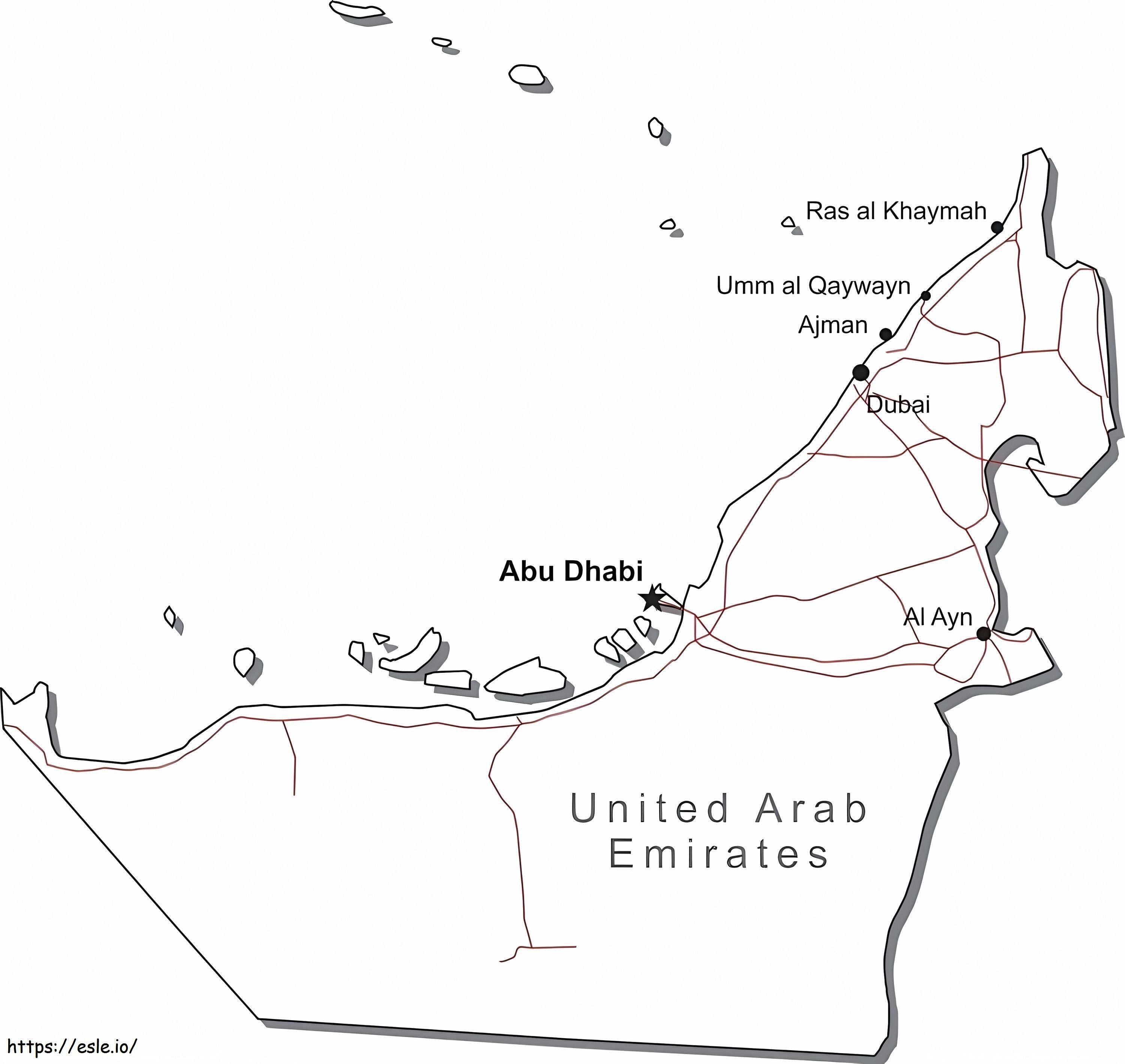 Pagina da colorare della mappa degli Emirati Arabi Uniti da colorare