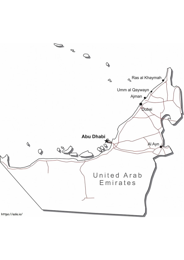 Página para colorir mapa dos Emirados Árabes Unidos para colorir