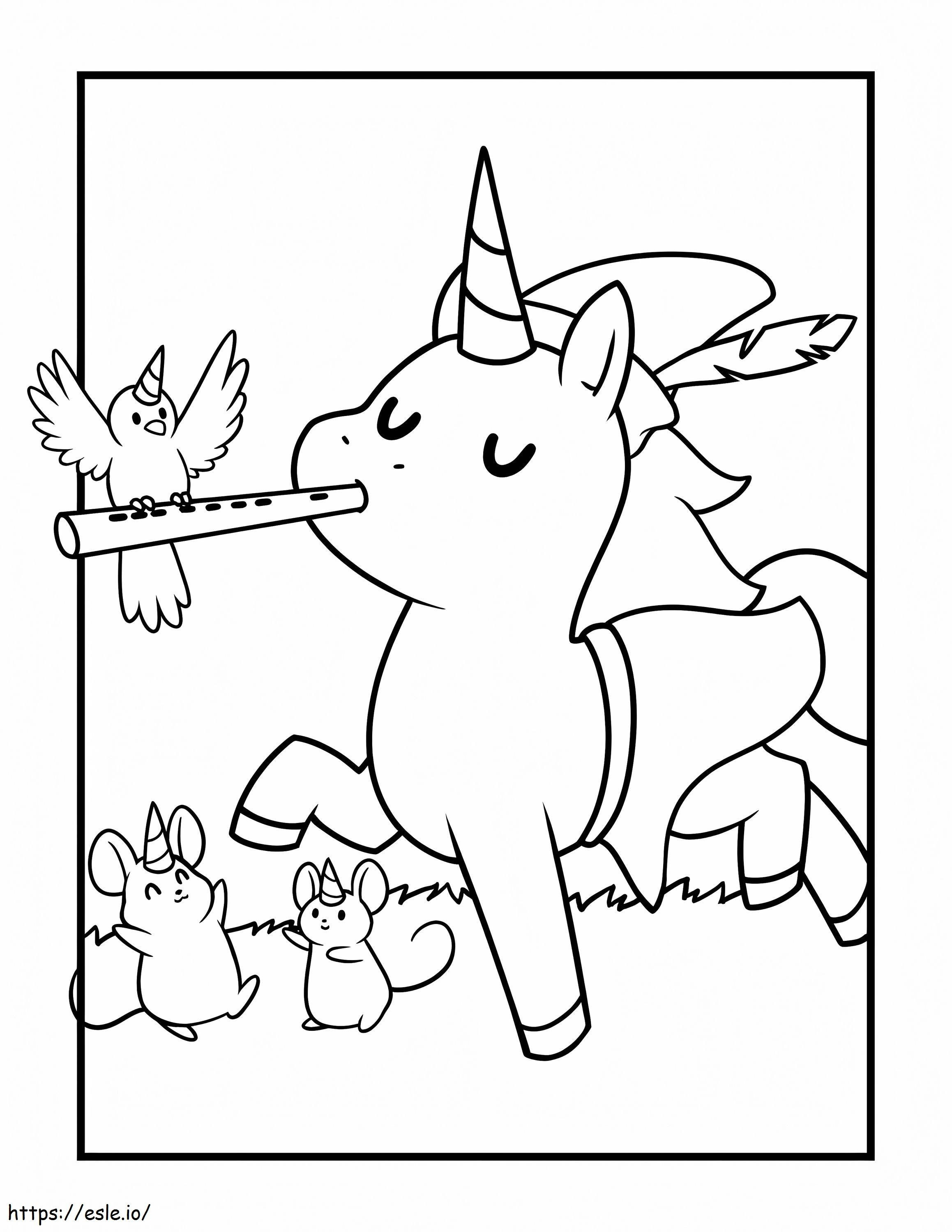Unicorn With Bird And Mouse 791X1024 coloring page