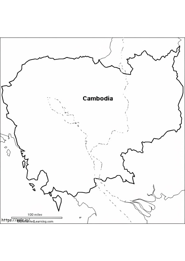 Mapa Kambodży kolorowanka