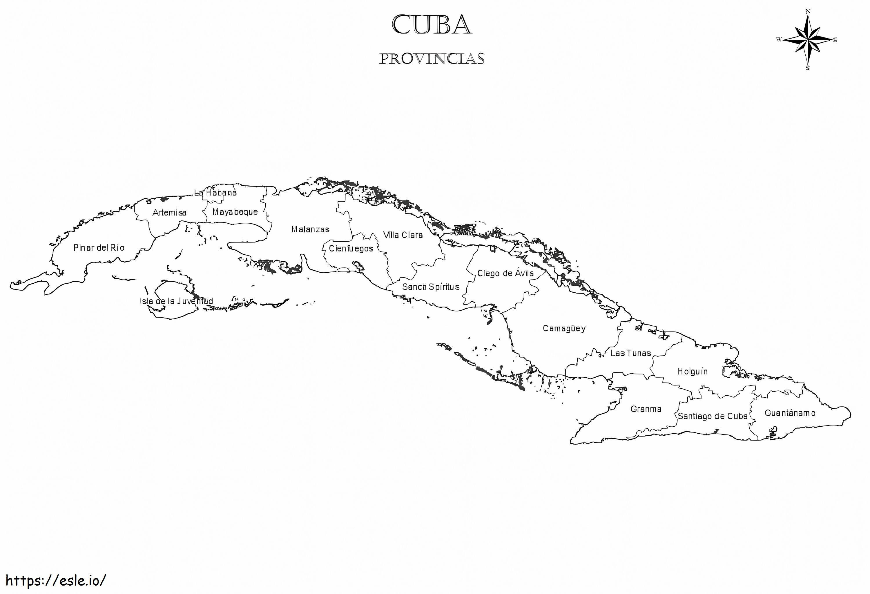 Mapa de Cuba para colorir