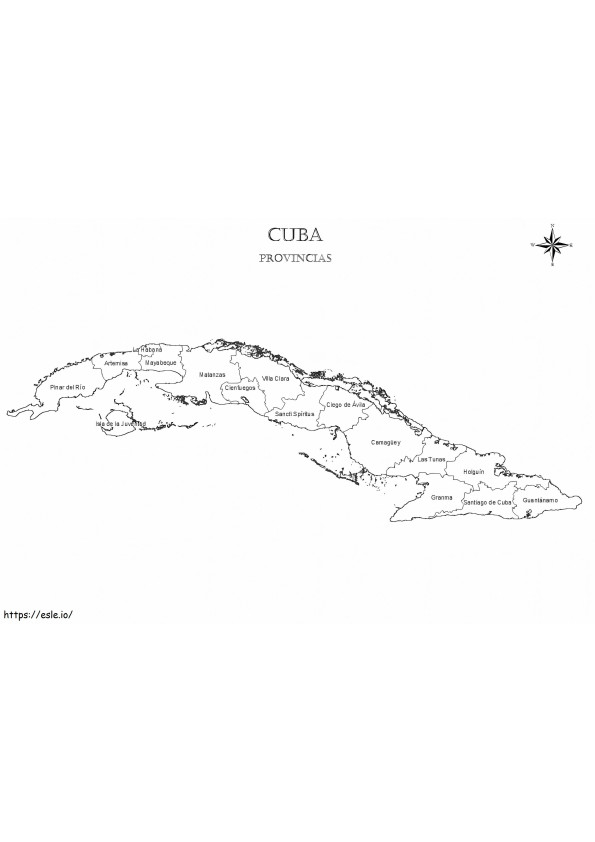 Mapa de Cuba para colorir