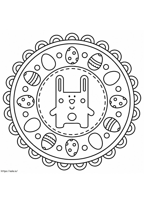 Mandala di Pasqua con coniglio carino da colorare
