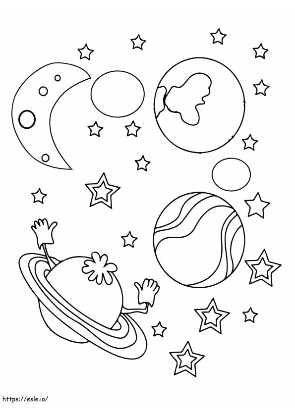 Coloriage Espace planètes et étoiles adorables à imprimer dessin