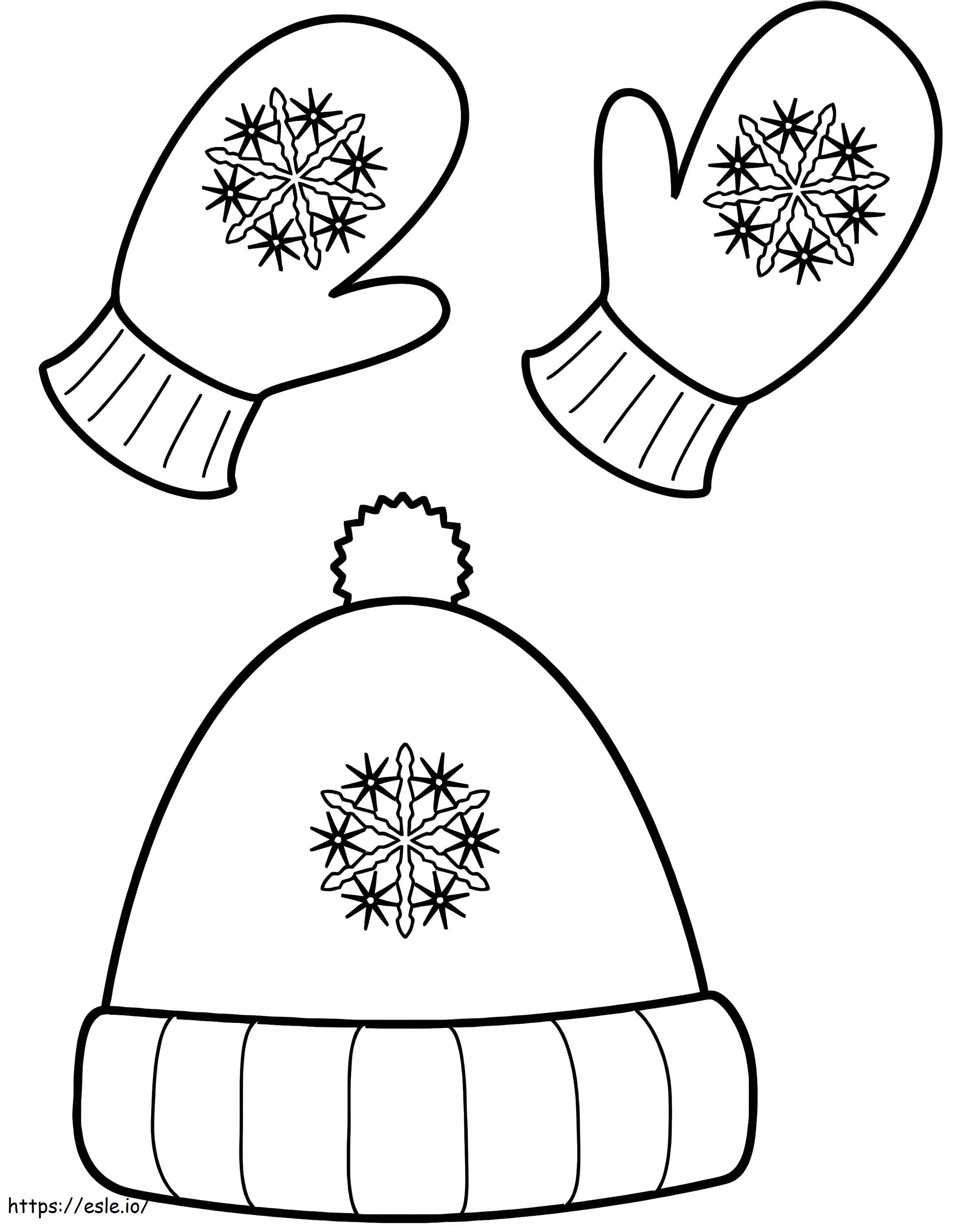 Chapéu e luvas de inverno para colorir
