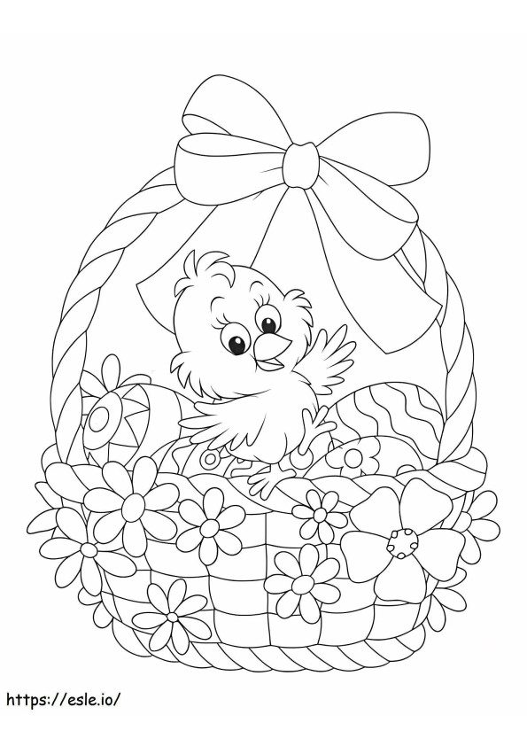 Chicken Standing In A Basket Of Easter Eggs coloring page
