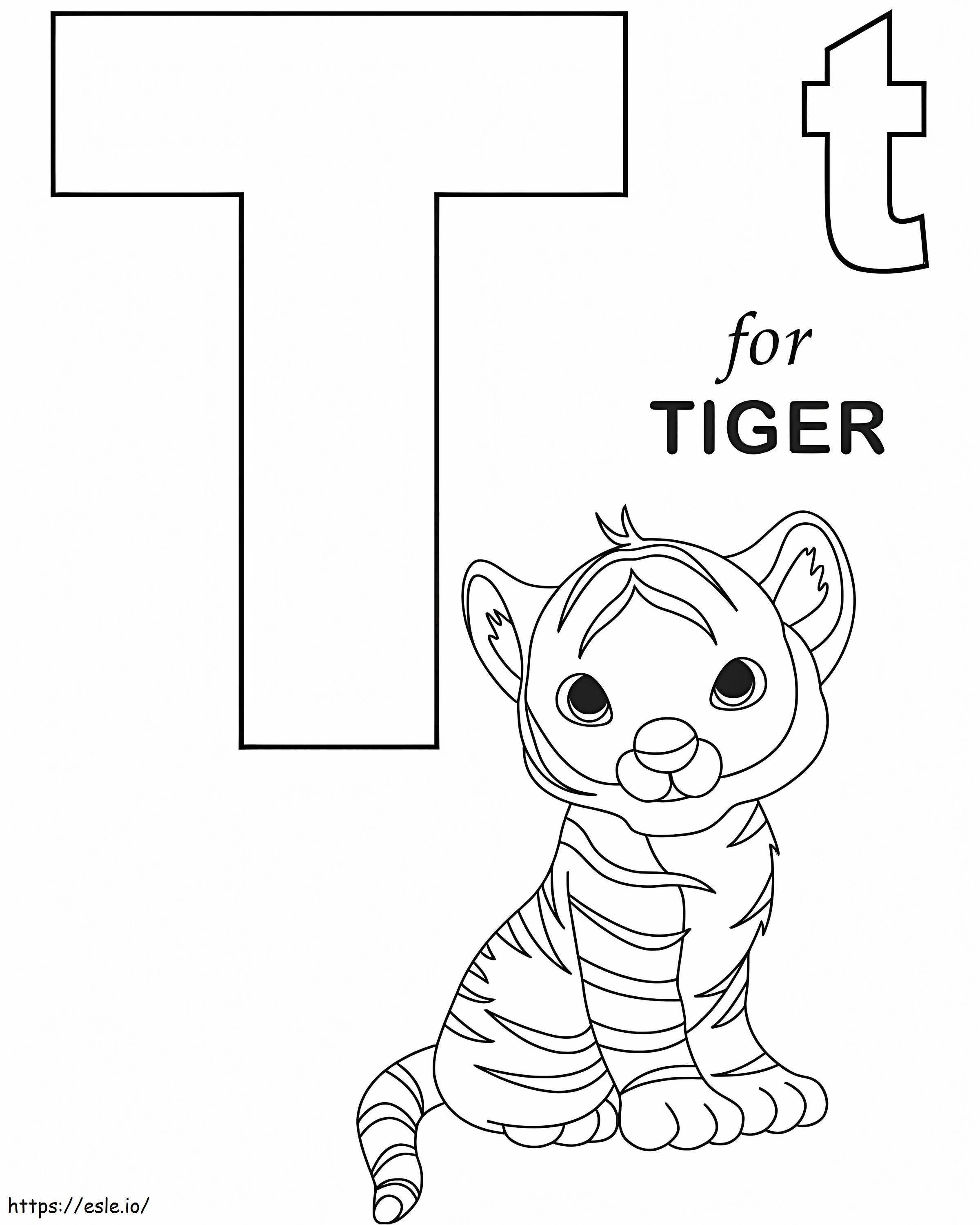 Coloriage Lettre T bébé tigre à imprimer dessin
