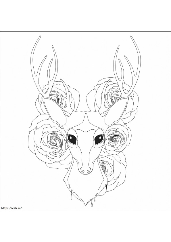 Deer Head With Rose coloring page