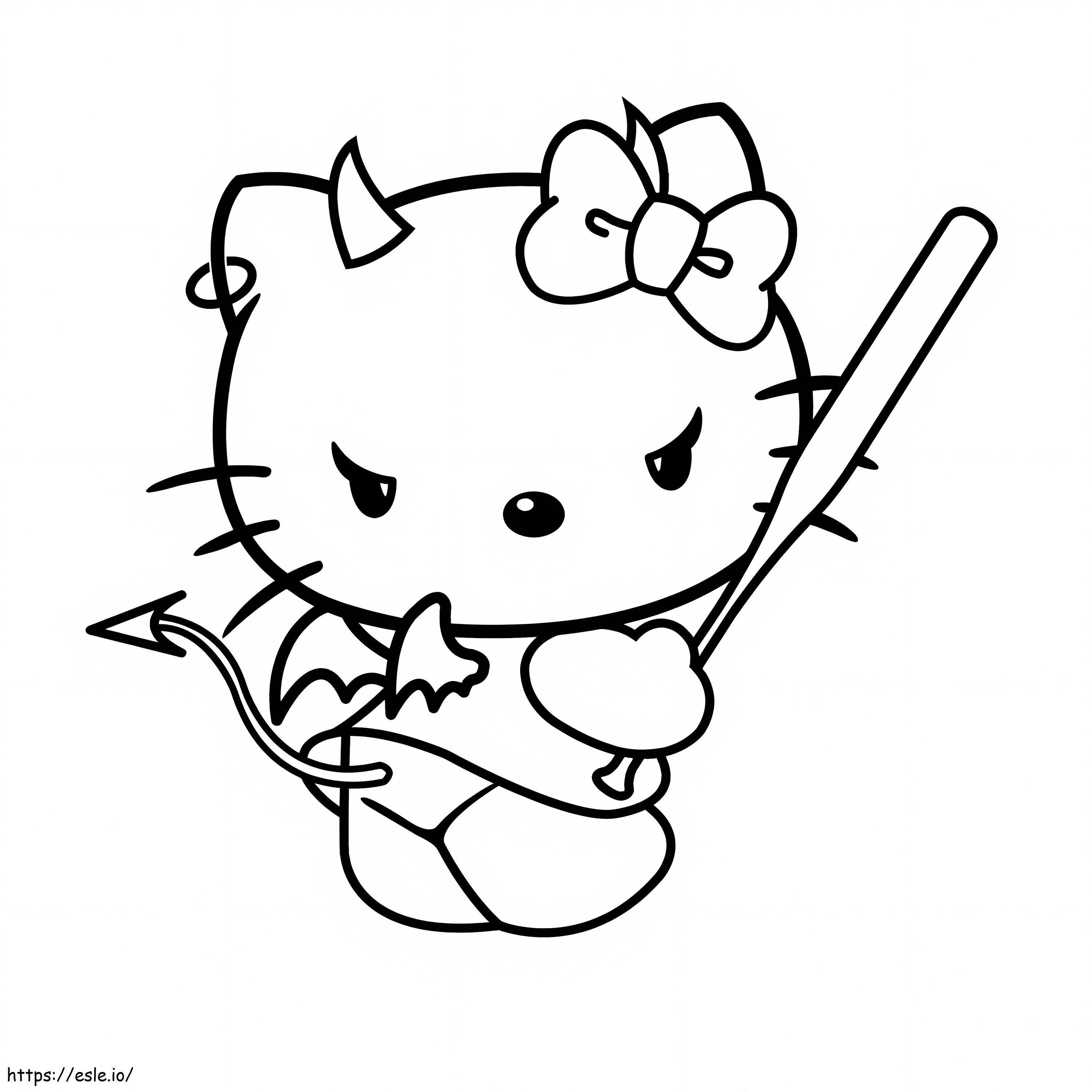 Hello Kitty Devil pitelee pesäpallomailaa värityskuva