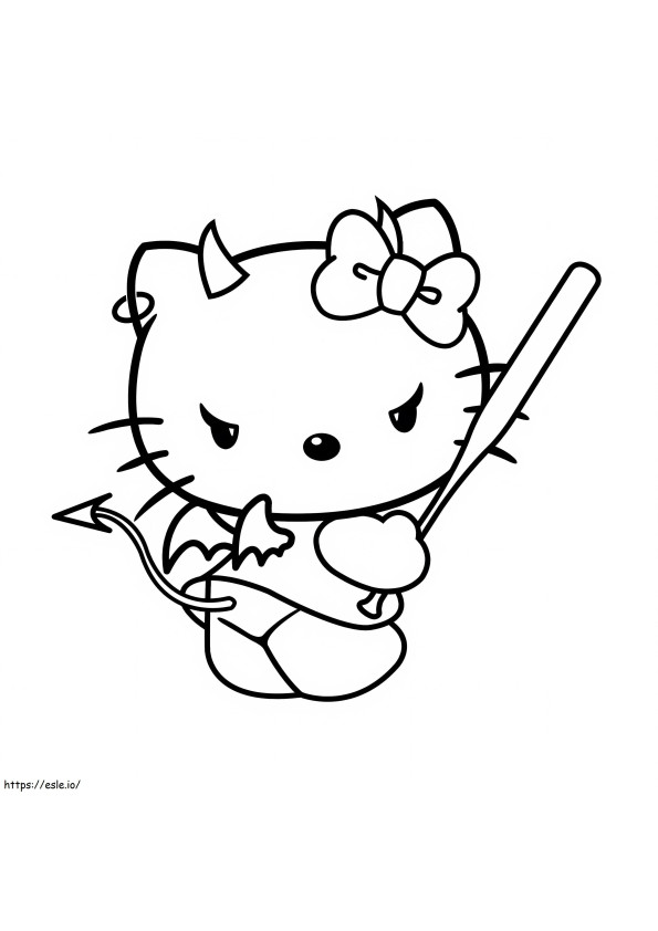 Hello Kitty Devil pitelee pesäpallomailaa värityskuva