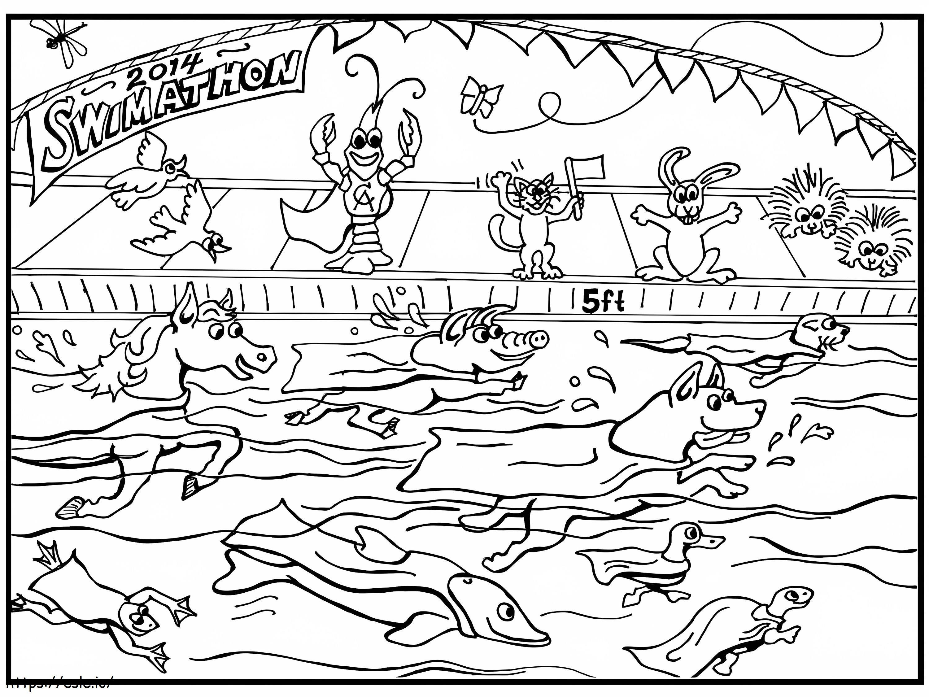 Animals In Pool coloring page