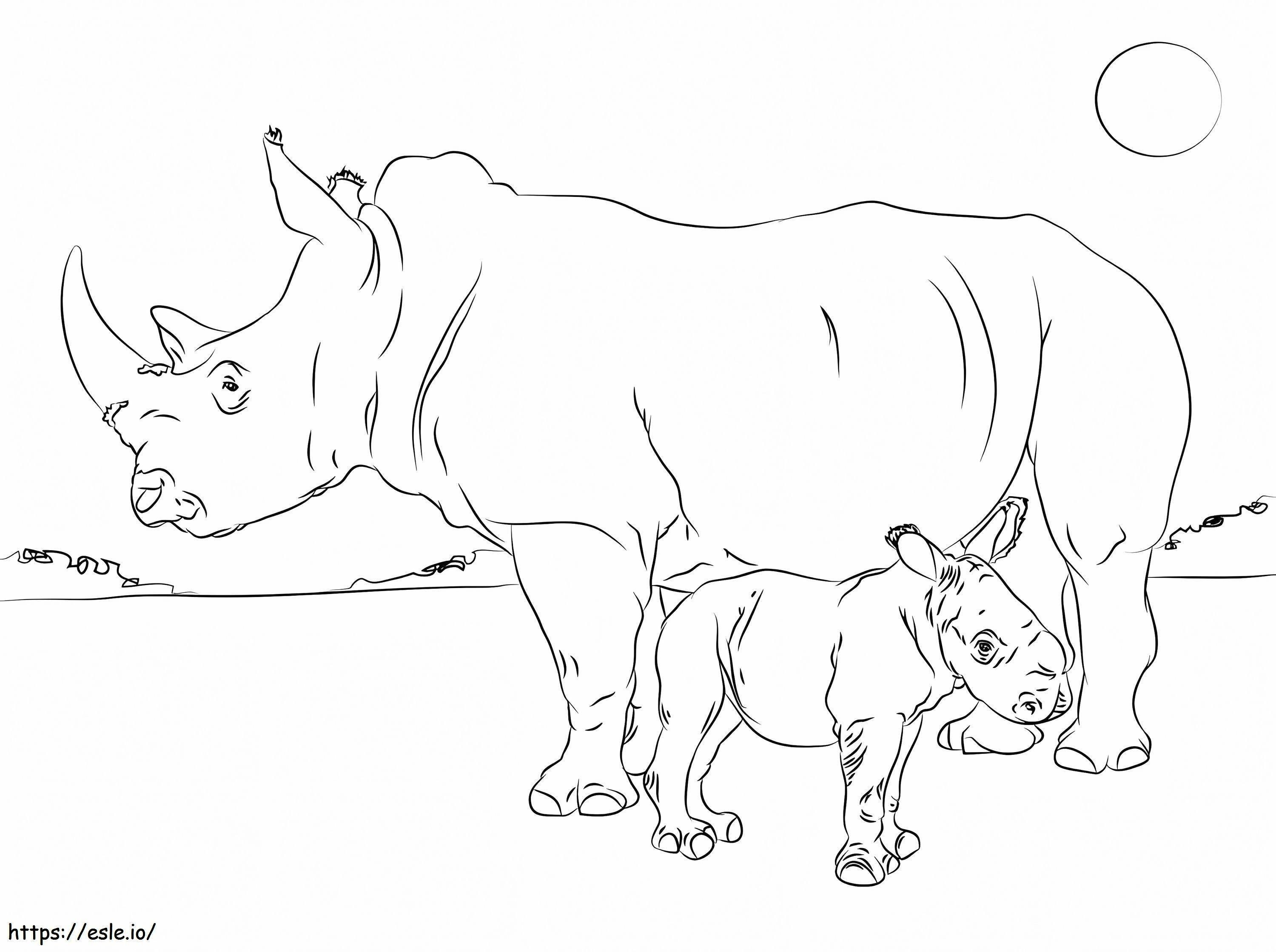 Coloriage Mère Rhino et bébé à imprimer dessin