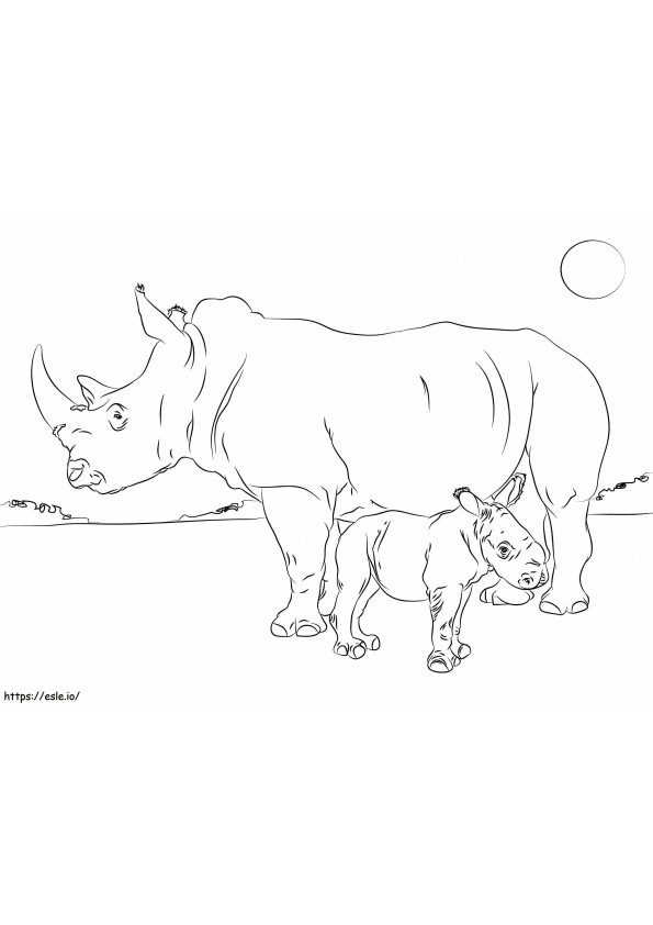 Äiti Rhino ja vauva värityskuva