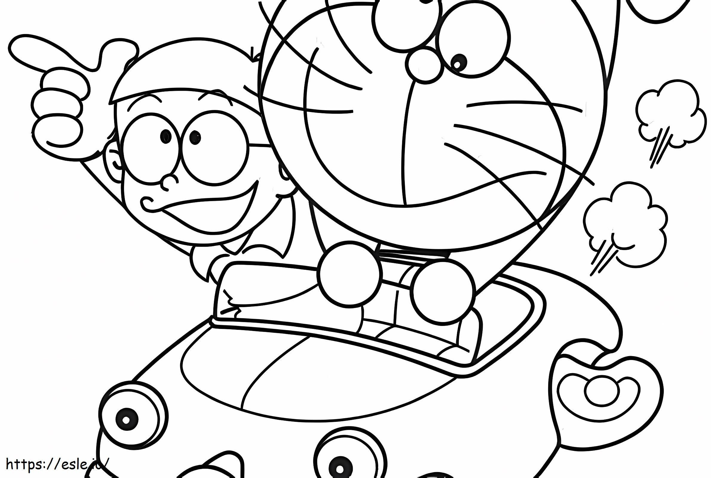Nobita și Doraemon conducând de colorat
