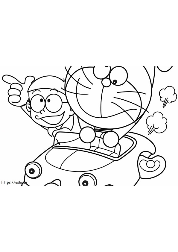 Nobita y Doraemon conduciendo para colorear