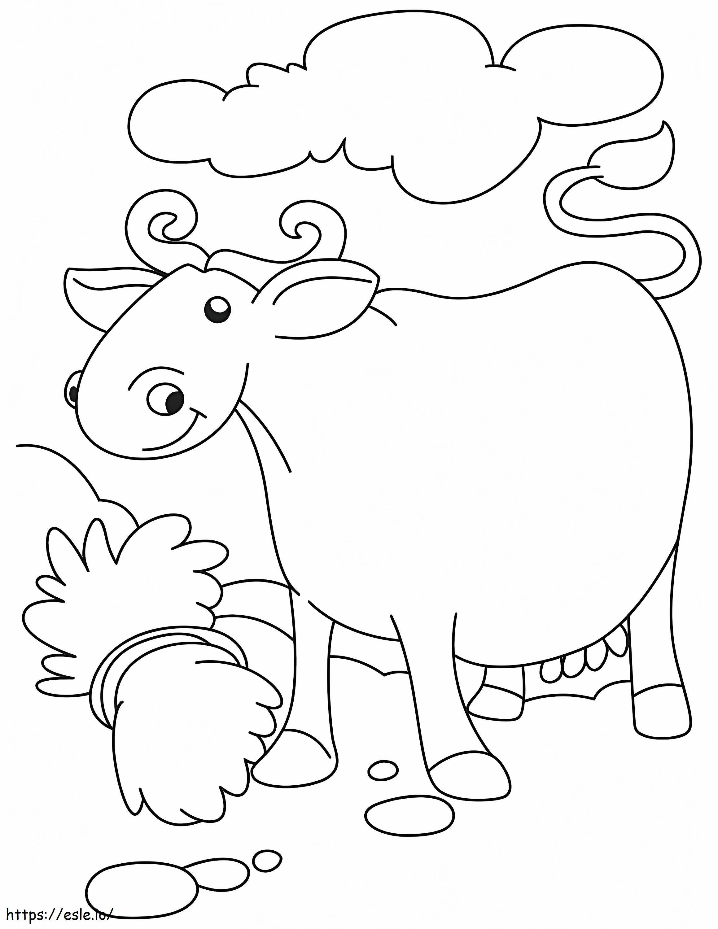 Smiling Buffalo With Grass coloring page