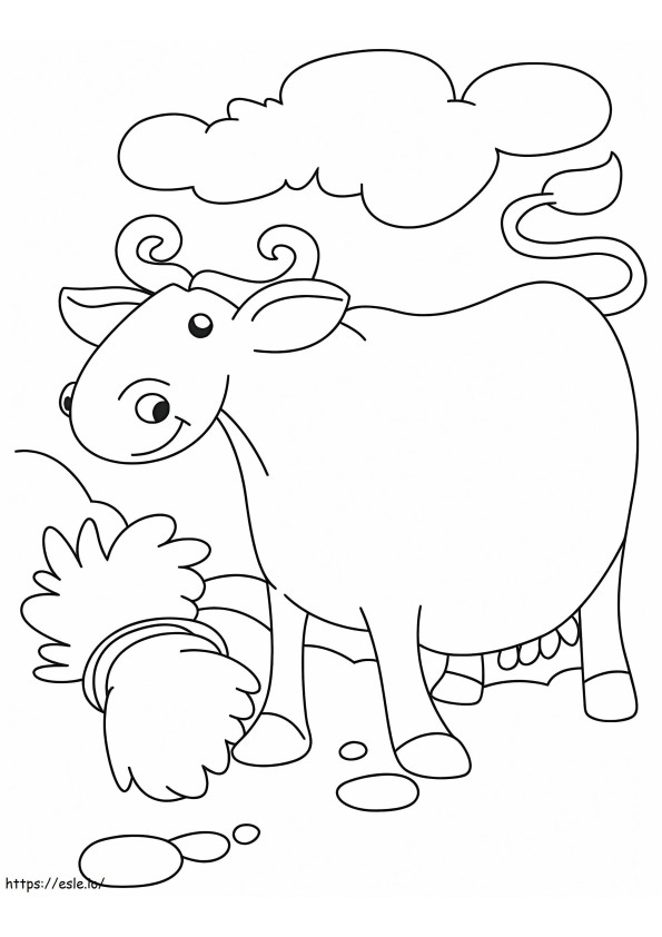 Búfalo sonriente con hierba para colorear
