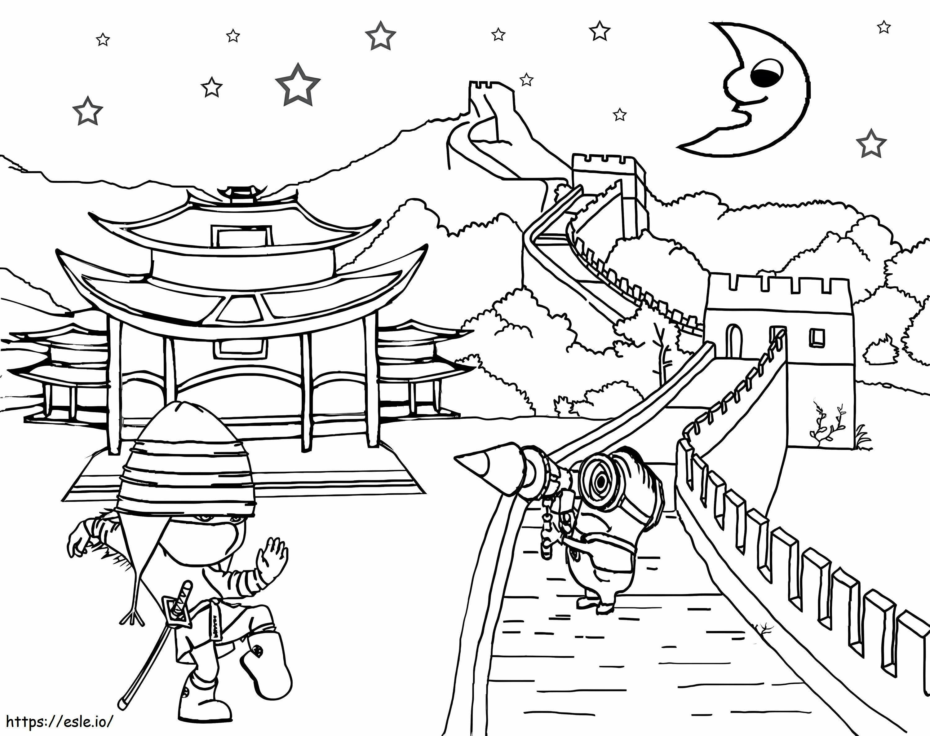 Minion On Great Wall coloring page