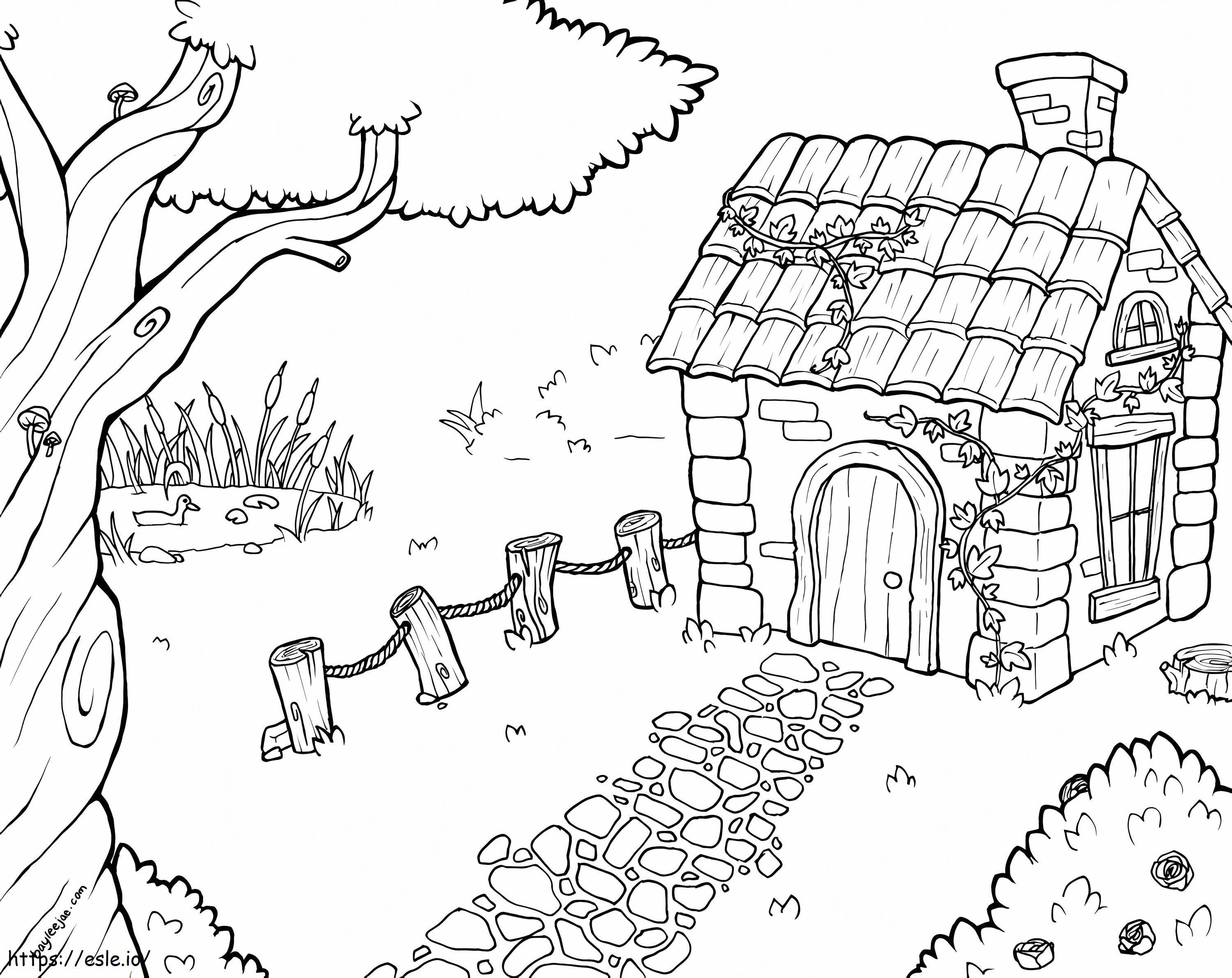 1540956230 Cottage And Tree Free 5 K coloring page