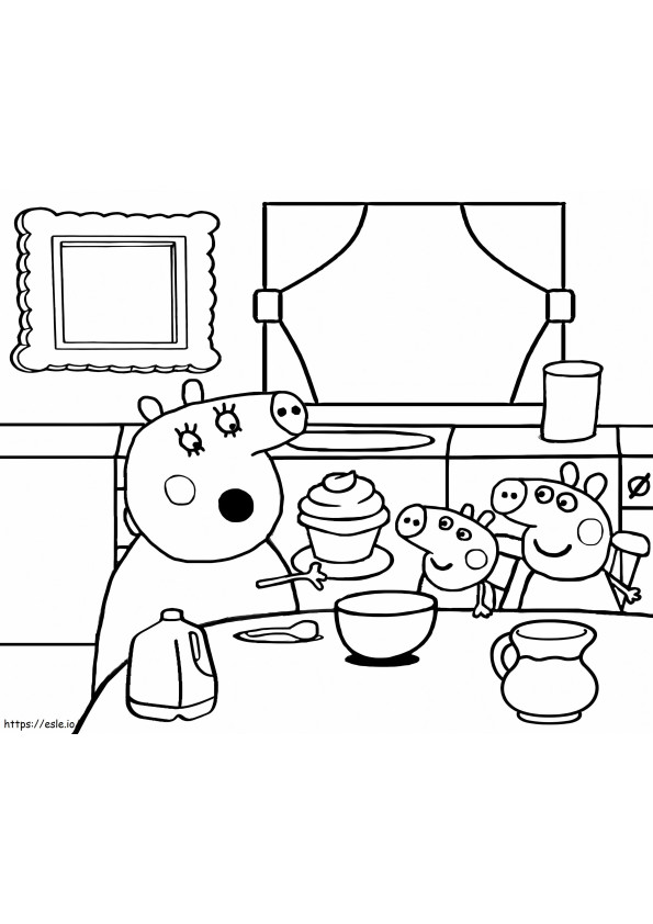 Peppa Pig Family In The Kitchen coloring page