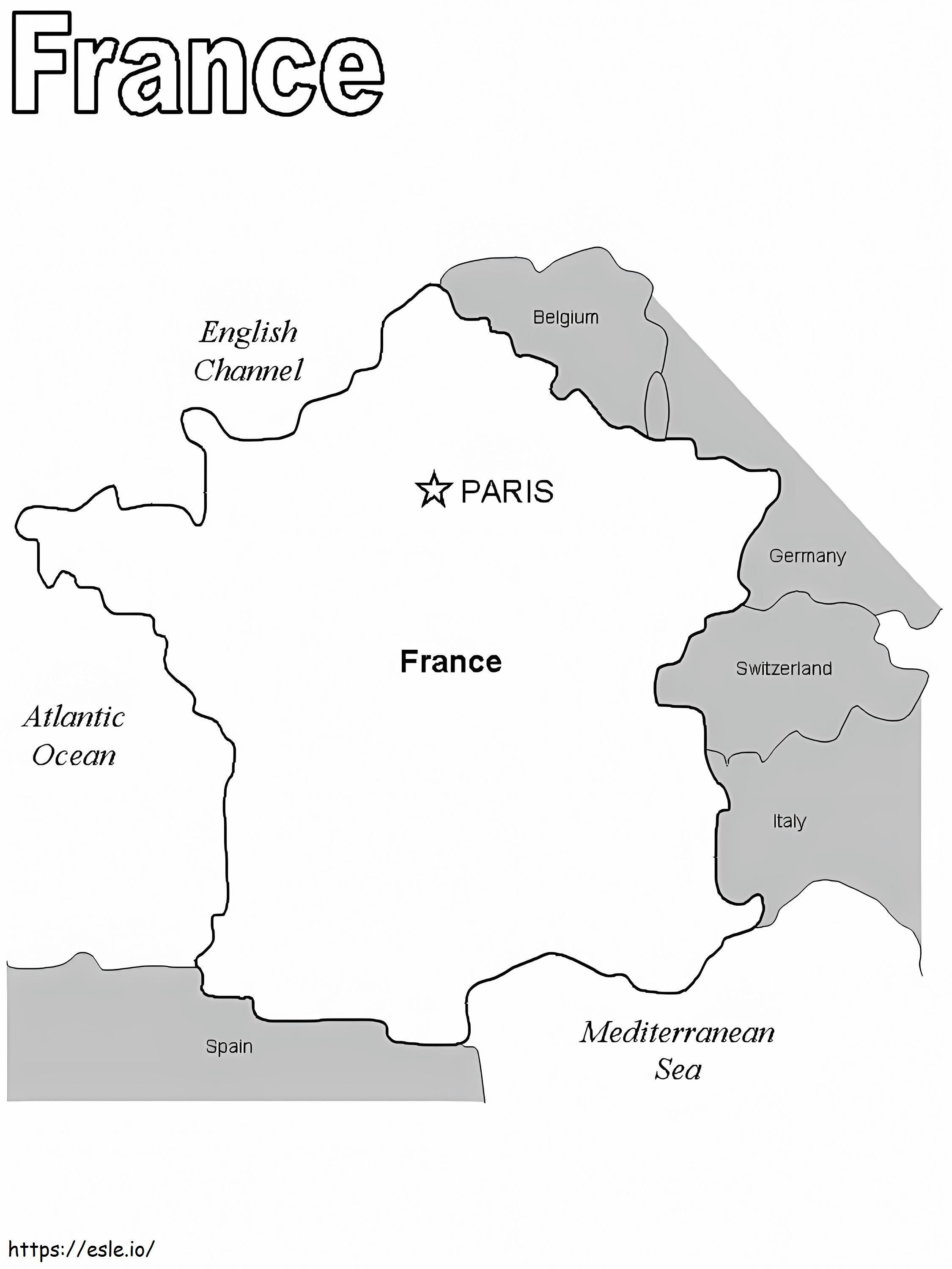 Pagina da colorare della mappa della Francia da colorare