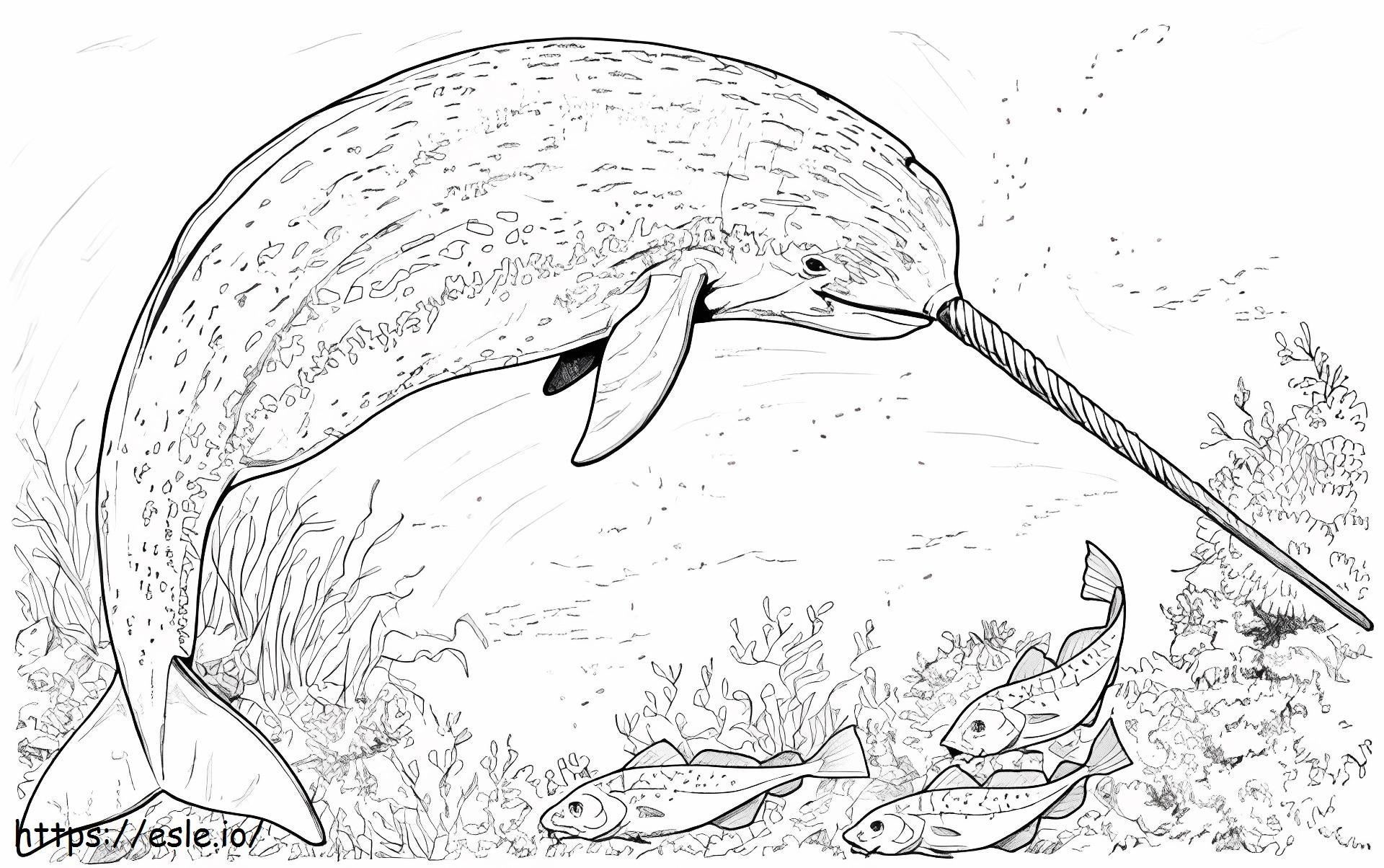 1533263658 Narwhal And Fish A4 coloring page