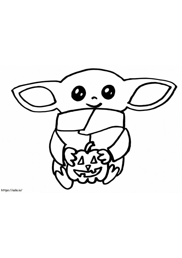 Bebê Yoda e abóbora para colorir