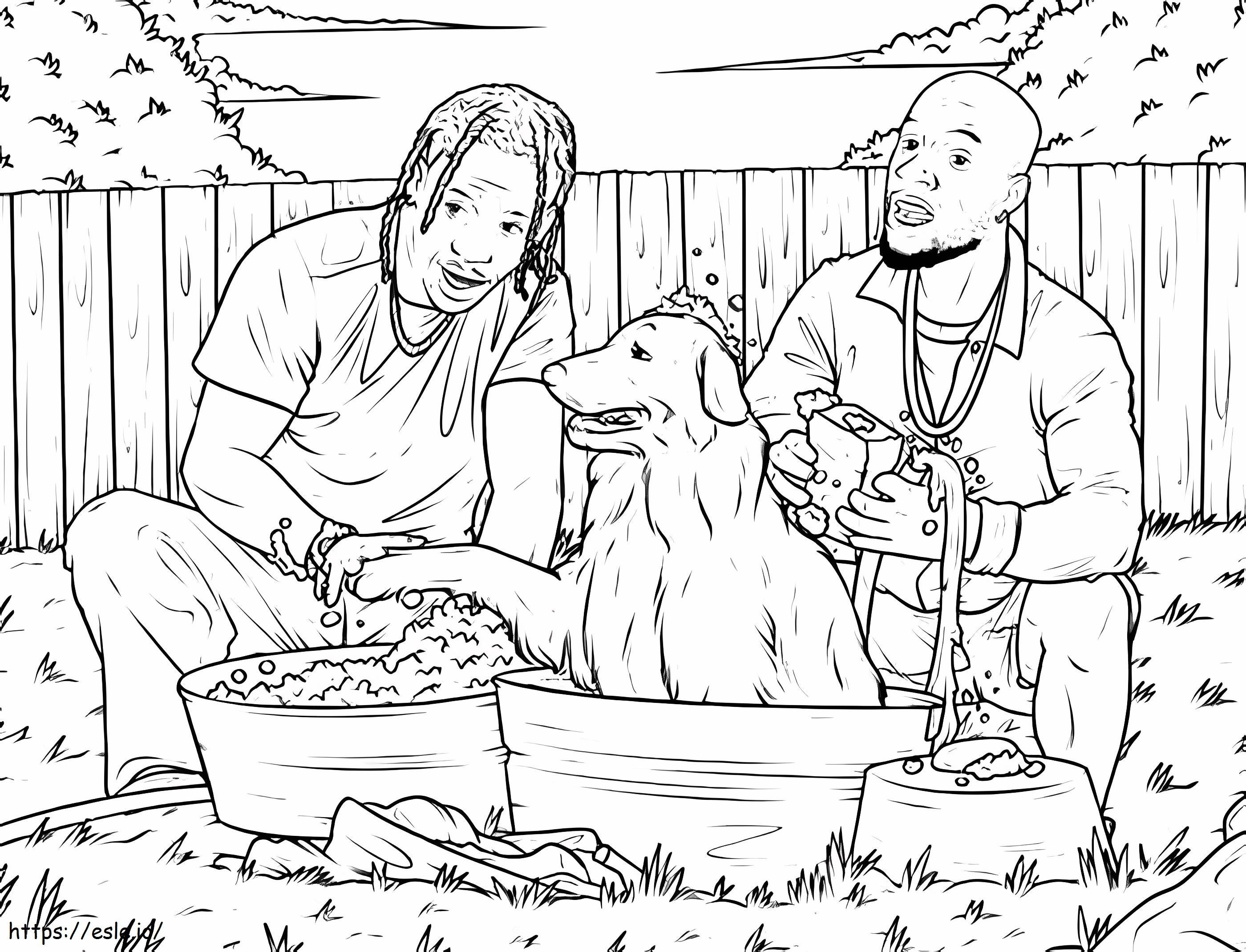 Travis Scott dá banho em um cachorro para colorir