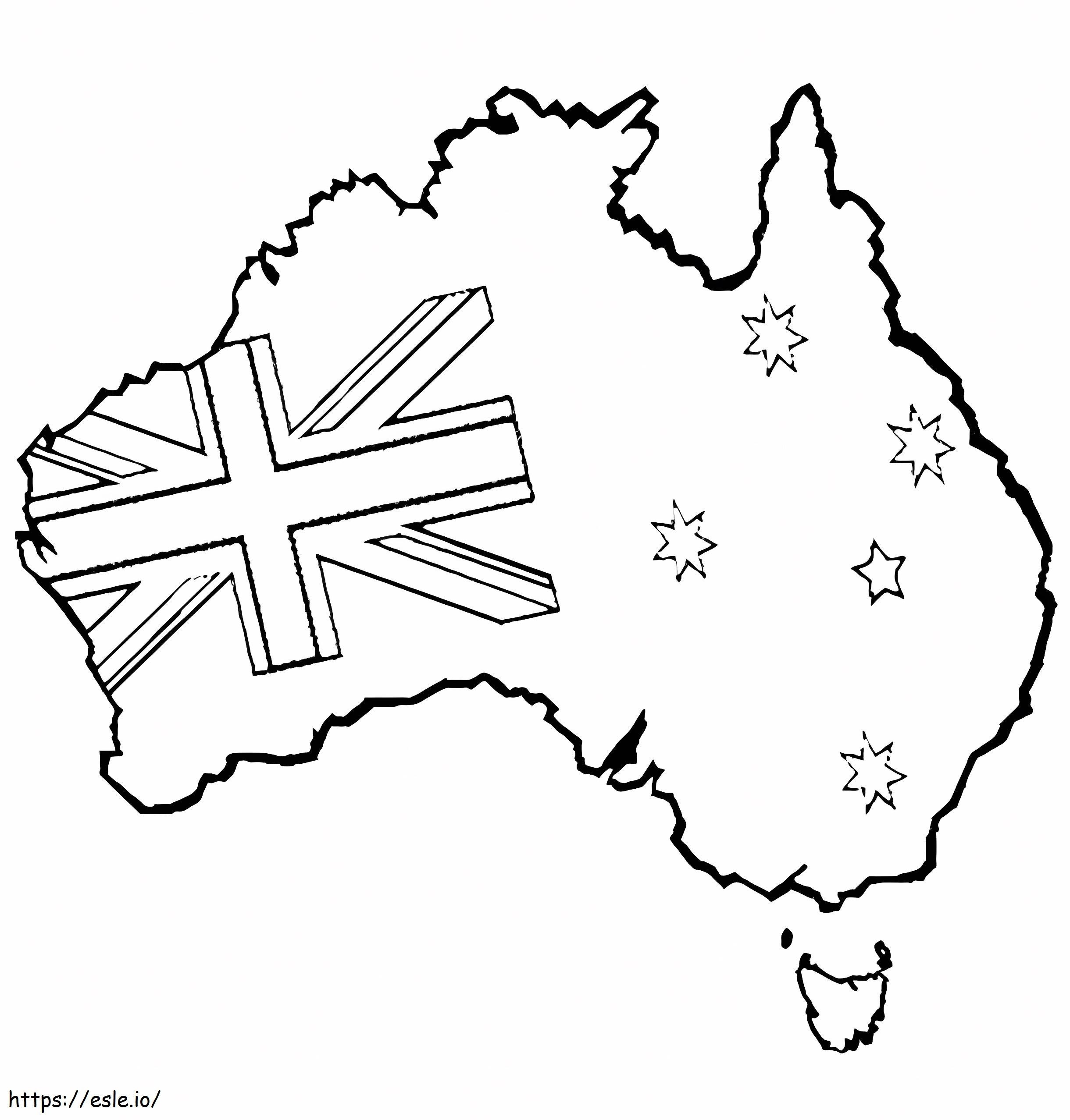 Mapa y bandera de Australia para colorear