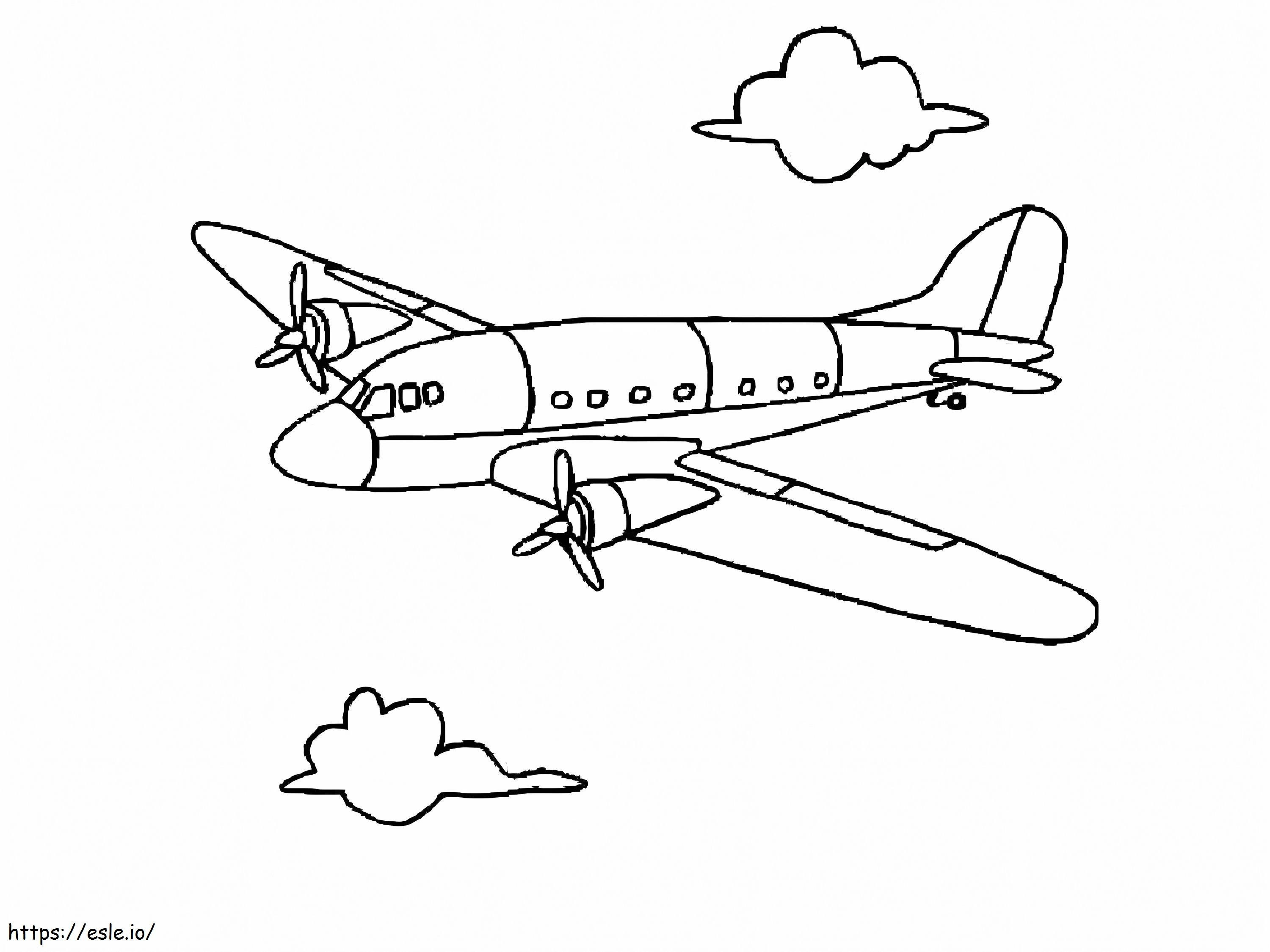 飛行機と 2 つの雲 ぬりえ - 塗り絵