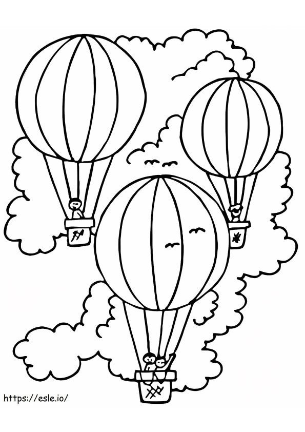 3 つの熱気球 1 ぬりえ - 塗り絵